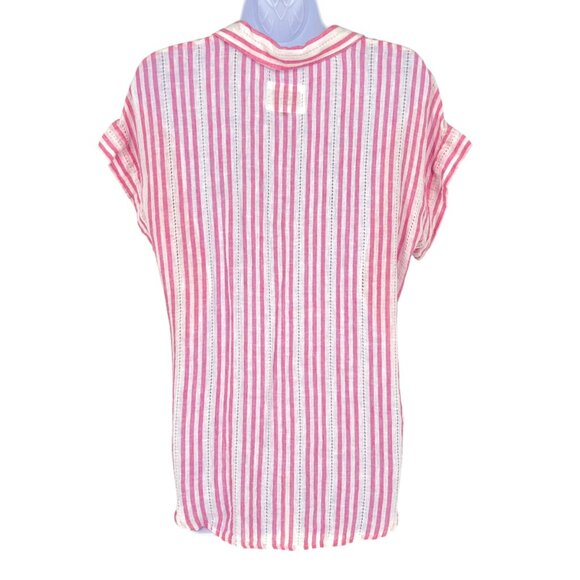 Rails Jamie Kokomo Stripe Linen Blend Short Sleeve Blouse Pink White Size Small - Picture 7 of 14